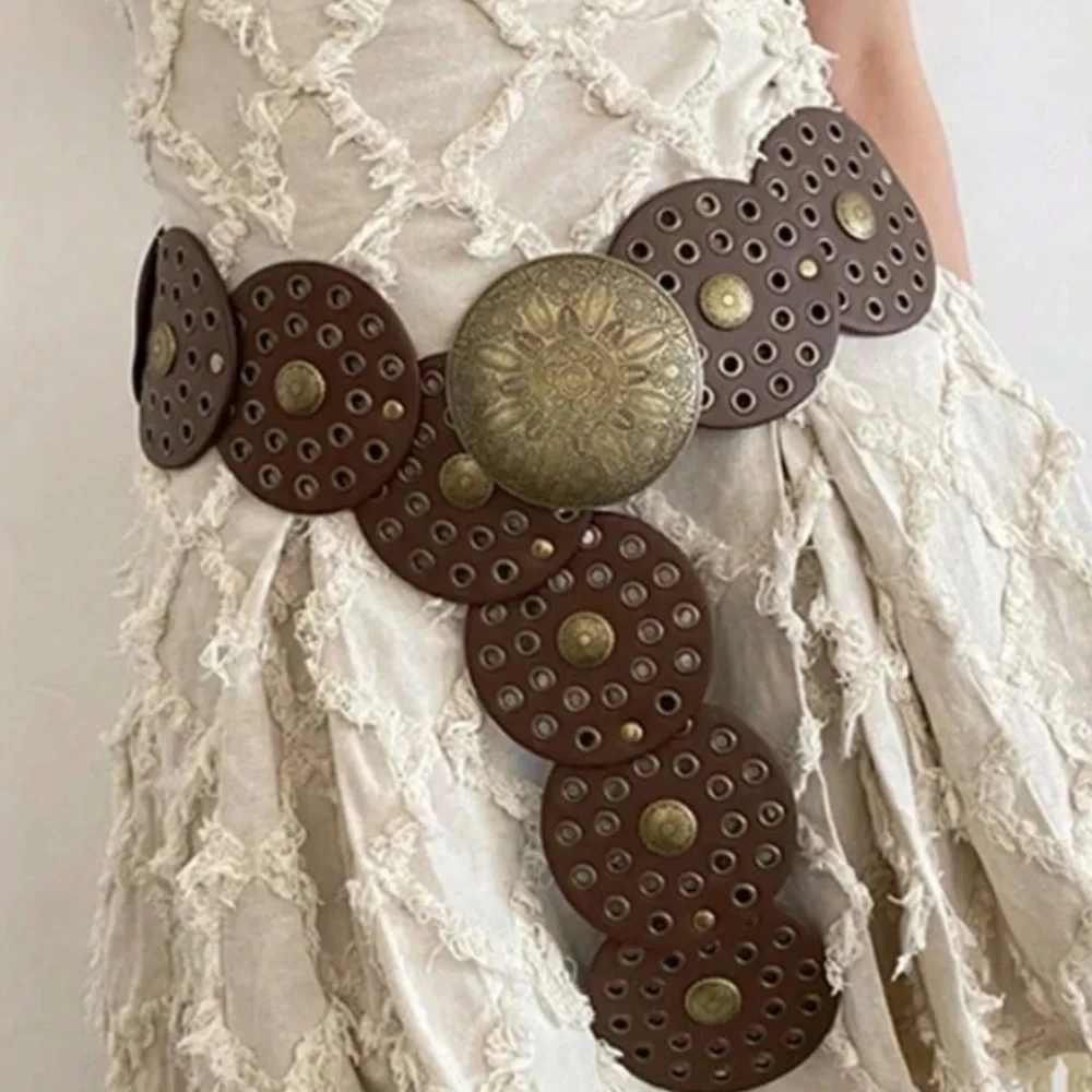 Western Brown Vegan leather Statement Belt